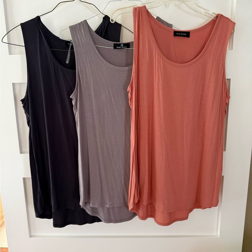 New Rae Mode set of 3 Pink Mauve, Gray and Dark Gray Tank Top super soft large